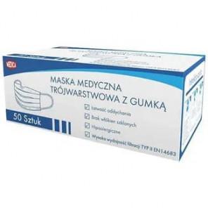 Maska medyczna trójwarstwowa Medica, z gumką, typ II, 50 szt. - zdjęcie produktu