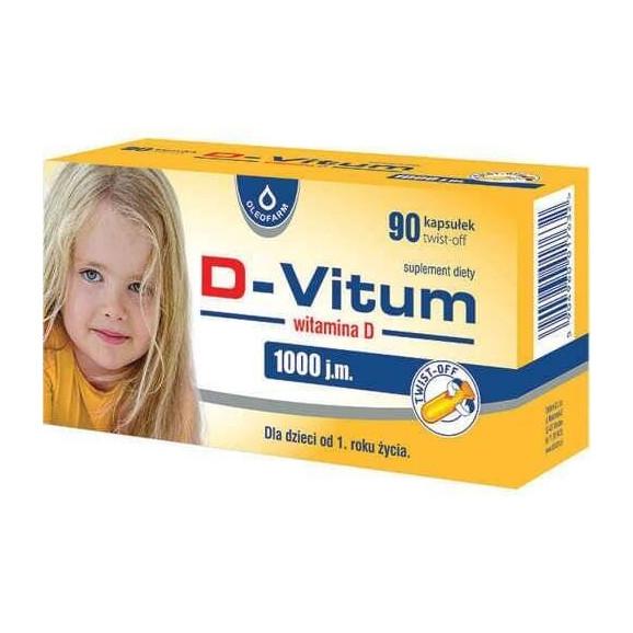 D-Vitum Witamina D 1000 j.m., kapsułki twist-off, 90 szt. D-Vitum Witamina D 1000 j.m., kapsułki twist-off, 90 szt. - zdjęcie produktu