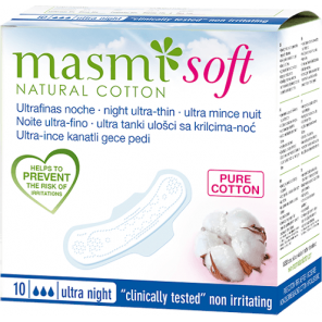 Masmi, ultra cienkie bawełniane podpaski ze skrzydełkami na noc Soft, 10 szt. - zdjęcie produktu