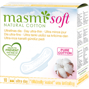 Masmi, ultra cienkie bawełniane podpaski ze skrzydełkami na dzień Soft, 10 szt. - zdjęcie produktu