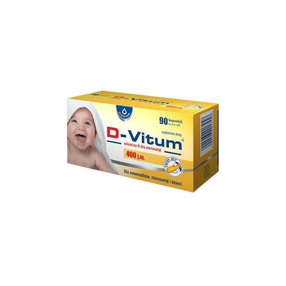 D-Vitum Witamina D dla niemowląt 400 j.m., kapsułki twist-off, 90 szt. D-Vitum Witamina D dla niemowląt 400 j.m., kapsułki twist-off, 90 szt. - zdjęcie produktu