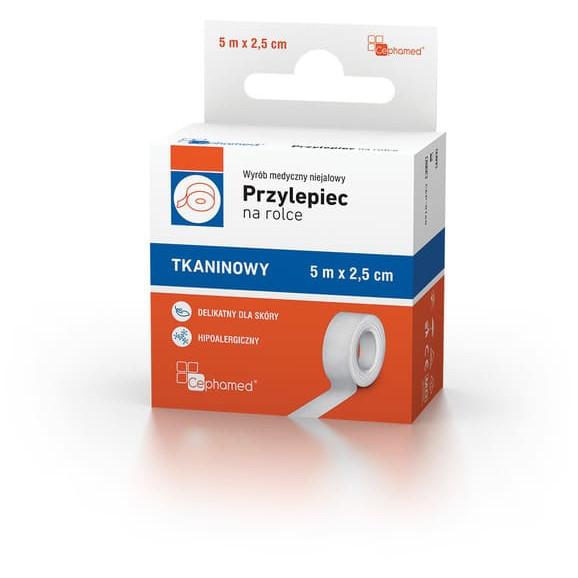 Przylepiec na rolce tkaninowy 5mx2,5cm Przylepiec na rolce tkaninowy 5mx2,5cm - zdjęcie produktu