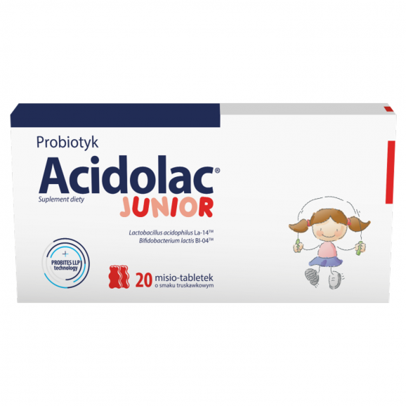 Acidolac Junior, misio-tabletki, smak truskawkowy, 20 szt. - zdjęcie produktu