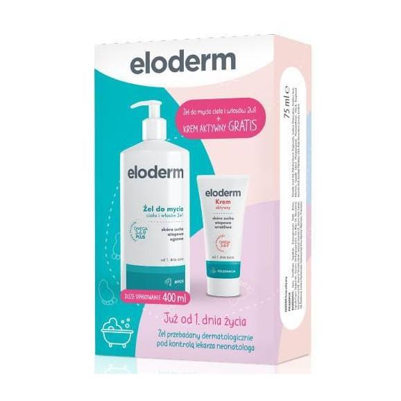 Eloderm żel do mycia ciała i włosów, 400 ml + krem aktywny od 1. dnia życia, 75 ml, 1 zestaw Eloderm żel do mycia ciała i włosów, 400 ml + krem aktywny od 1. dnia życia, 75 ml, 1 zestaw - zdjęcie produktu