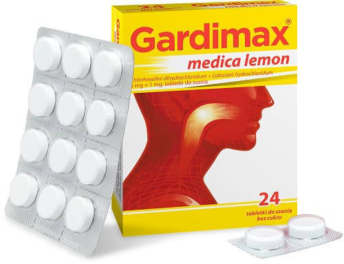 Gardimax medica lemon, 5 mg + 1 mg, tabletki do ssania bez cukru, 24 szt.