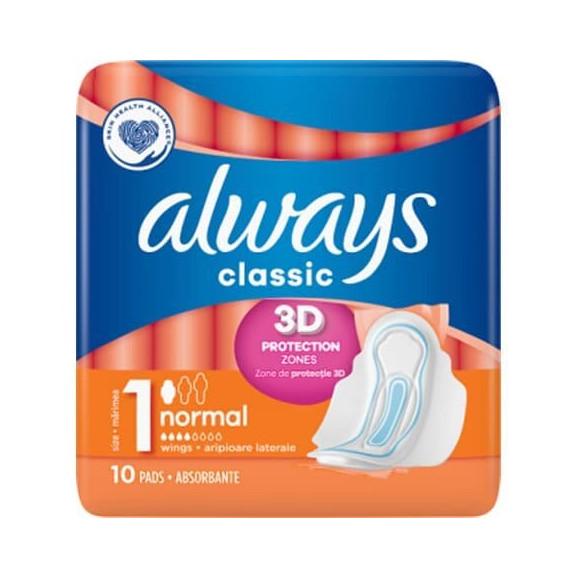 Podpaski ze skrzydełkami, Always Classic Normal, 10 szt. Podpaski ze skrzydełkami, Always Classic Normal, 10 szt. - zdjęcie produktu