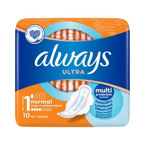 Podpaski ze skrzydełkami, Always Ultra Normal Plus, 10 szt. Podpaski ze skrzydełkami, Always Ultra Normal Plus, 10 szt. - zdjęcie produktu