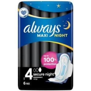 Podpaski ze skrzydełkami, Always Maxi Secure Night, rozmiar 4, 6 szt. - zdjęcie produktu