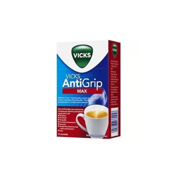 Vicks AntiGrip Max, granulat do sporządzania roztworu doustnego, saszetki, 14 szt. Vicks AntiGrip Max, granulat do sporządzania roztworu doustnego, saszetki, 14 szt. - zdjęcie produktu