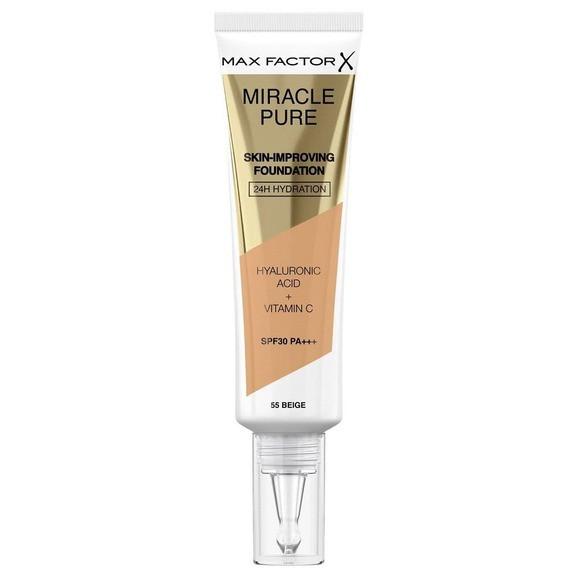 Max Factor Miracle Pure, rozświetlający podkład odżywczy 55 Beige, 30 ml Max Factor Miracle Pure, rozświetlający podkład odżywczy 55 Beige, 30 ml - zdjęcie produktu