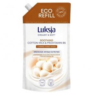 Luksja Creamy & Soft, mydło w płynie, łagodzące mleczko bawełniane i prowitamina B5, zapas, 900 ml - zdjęcie produktu