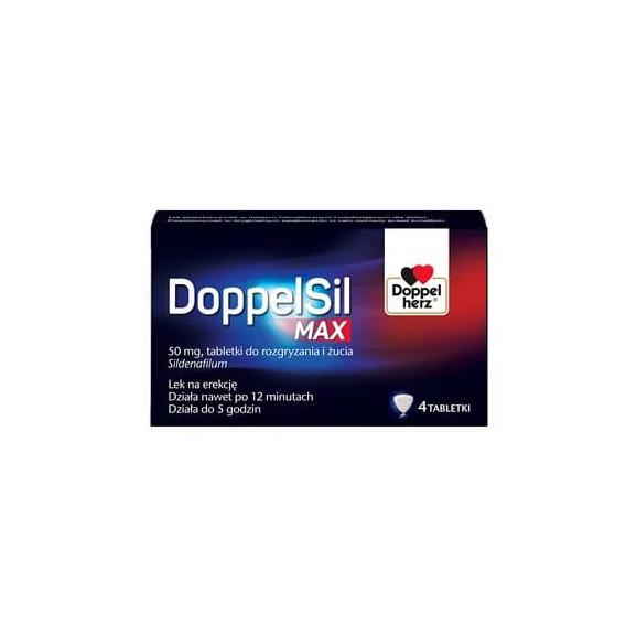 DoppelSil Max 50 mg, tabletki do rozgryzania i żucia, 4 szt. DoppelSil Max 50 mg, tabletki do rozgryzania i żucia, 4 szt. - zdjęcie produktu