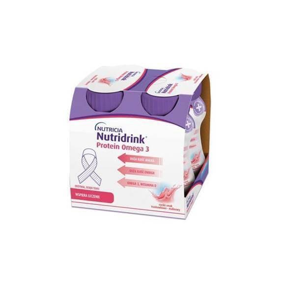 Nutridrink Protein Omega3, płyn o smaku truskawkowo-malinowym, 4 x 125 ml Nutridrink Protein Omega3, płyn o smaku truskawkowo-malinowym, 4 x 125 ml - zdjęcie produktu