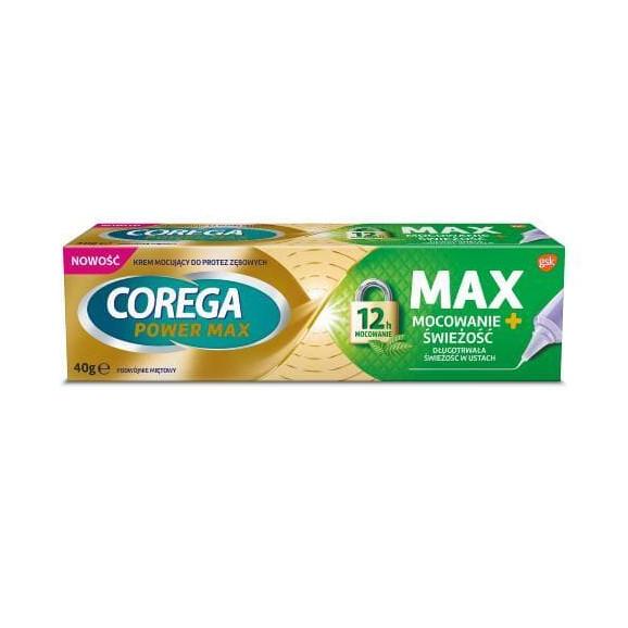 Corega Power Max Mocowanie+Świeżość, krem mocujący do protez, 40 g Corega Power Max Mocowanie+Świeżość, krem mocujący do protez, 40 g - zdjęcie produktu