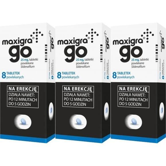 Maxigra Go 25 mg, tabletki powlekane, 3x 8 szt. Maxigra Go 25 mg, tabletki powlekane, 3x 8 szt. - zdjęcie produktu