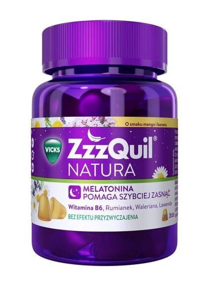 ZzzQuil Natura, żelki z melatoniną, mango-banan, 30 szt.