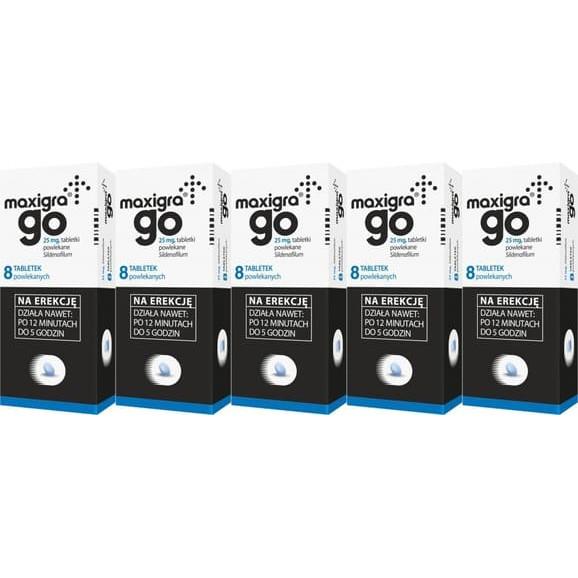Maxigra Go 25 mg, tabletki powlekane, 5x 8 szt. Maxigra Go 25 mg, tabletki powlekane, 5x 8 szt. - zdjęcie produktu