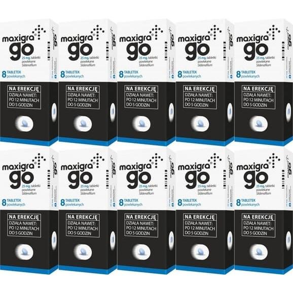 Maxigra Go 25 mg, tabletki powlekane, 10x 8 szt. Maxigra Go 25 mg, tabletki powlekane, 10x 8 szt. - zdjęcie produktu
