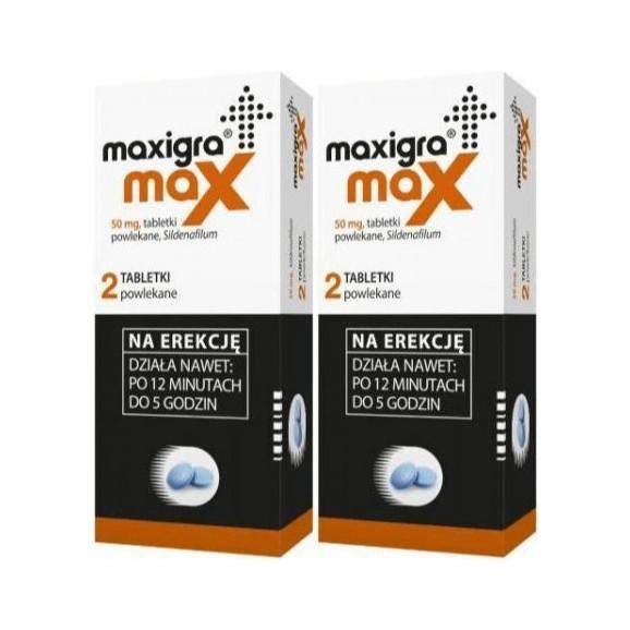 Maxigra Max, 50 mg, tabletki powlekane, 2x 2 szt. Maxigra Max, 50 mg, tabletki powlekane, 2x 2 szt. - zdjęcie produktu