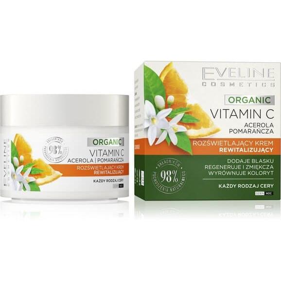 Eveline Organic Vitamin C, rozświetlający krem rewitalizujący na dzień i noc, każdy rodzaj cery, 50 ml Eveline Organic Vitamin C, rozświetlający krem rewitalizujący na dzień i noc, każdy rodzaj cery, 50 ml - zdjęcie produktu