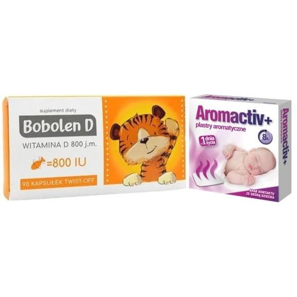 Zestaw Aromactiv+, plastry, 5 szt. + Bobolen D, witamina D 800 j.m., kapsułki twist-off, 90 szt. Zestaw Aromactiv+, plastry, 5 szt. + Bobolen D, witamina D 800 j.m., kapsułki twist-off, 90 szt. - zdjęcie produktu
