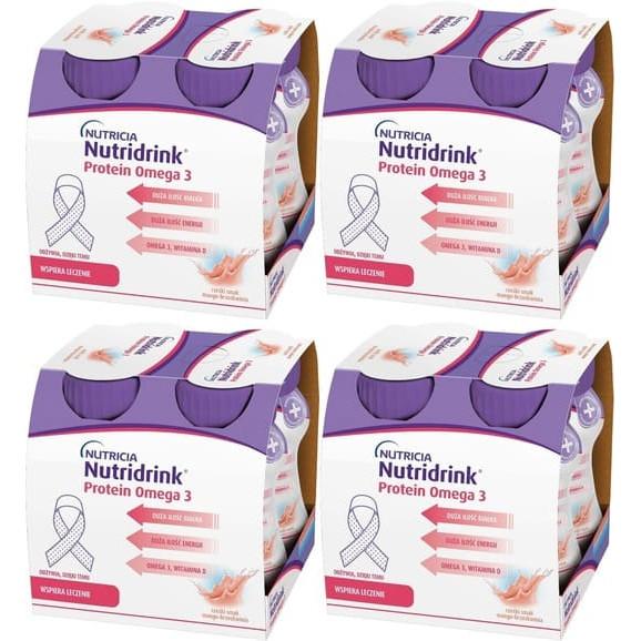 Nutridrink Protein Omega3, płyn o smaku brzoskwinia-mango, zestaw, 16x125 ml Nutridrink Protein Omega3, płyn o smaku brzoskwinia-mango, zestaw, 16x125 ml - zdjęcie produktu