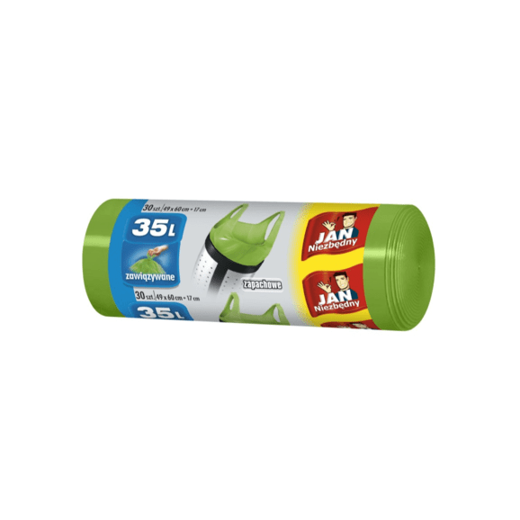 Jan Niezbędny, worki na śmieci, związywane zapachowe zielone, 35 L, 30 szt. Jan Niezbędny, worki na śmieci, związywane zapachowe zielone, 35 L, 30 szt. - zdjęcie produktu