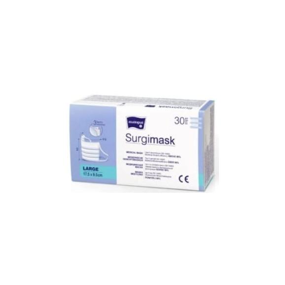 Surgimask, maski medyczne typ II niejałowe, 3-warstwowe, rozm. L, 30 szt. Surgimask, maski medyczne typ II niejałowe, 3-warstwowe, rozm. L, 30 szt. - zdjęcie produktu