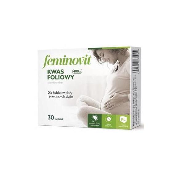 Feminovit Kwas foliowy, tabletki 30 szt. Feminovit Kwas foliowy, tabletki 30 szt. - zdjęcie produktu