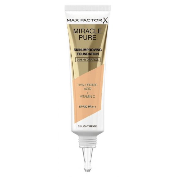 Max Factor Miracle Pure, podkład poprawiający kondycję skóry, SPF 30, 32 LIGHT BEIGE, 30 ml Max Factor Miracle Pure, podkład poprawiający kondycję skóry, SPF 30, 32 LIGHT BEIGE, 30 ml - zdjęcie produktu