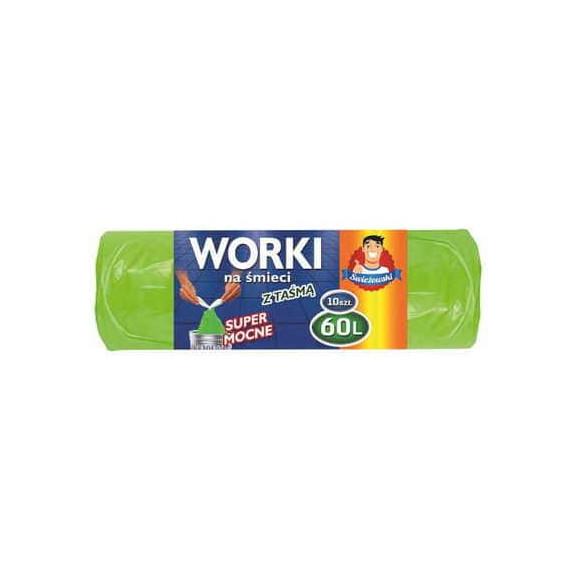 Świeżowski, worki na śmieci z taśmą, super mocne, zielone, 60 L, 10 szt. Świeżowski, worki na śmieci z taśmą, super mocne, zielone, 60 L, 10 szt. - zdjęcie produktu
