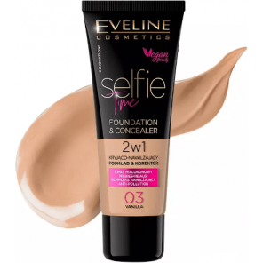 Podkład i korektor 2w1 kryjąco-nawilżający Eveline Selfie Time, 03 VANILLA, 30 ml - zdjęcie produktu