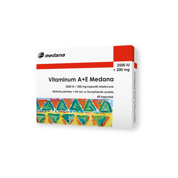 Vitaminum A+E Medana, 2500 j.m.A + 200 mg E, kapsułki, 40 szt. Vitaminum A+E Medana, 2500 j.m.A + 200 mg E, kapsułki, 40 szt. - zdjęcie produktu