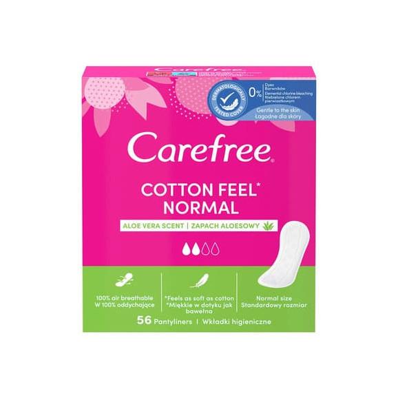 Carefree Cotton Feel Normal Aloe, wkładki higieniczne, 56 szt. Carefree Cotton Feel Normal Aloe, wkładki higieniczne, 56 szt. - zdjęcie produktu