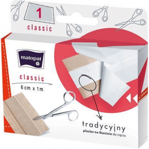 Matopat Classic, plaster z opatrunkiem do cięcia, tkaninowy, 6 cm x 1 m, 1 szt. - zdjęcie produktu