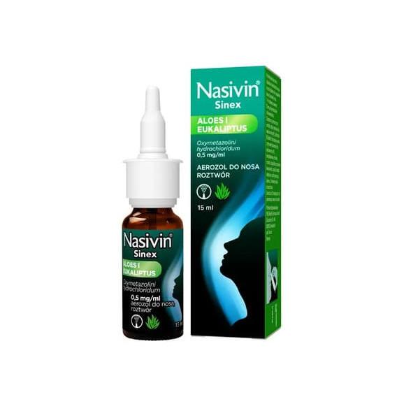 Nasivin Sinex Aloes i Eukaliptus (Vicks Sinus), aerozol do nosa, 15 ml Nasivin Sinex Aloes i Eukaliptus (Vicks Sinus), aerozol do nosa, 15 ml - zdjęcie produktu