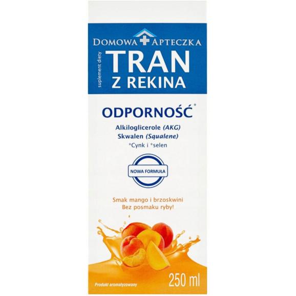 Domowa Apteczka Tran z Rekina, smak mango i brzoskwinia, 250 ml Domowa Apteczka Tran z Rekina, smak mango i brzoskwinia, 250 ml - zdjęcie produktu