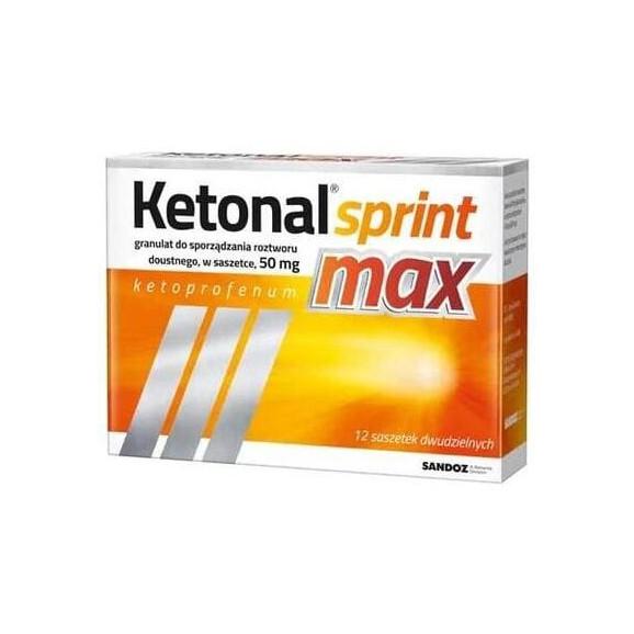 Ketonal Sprint Max 50 mg, granulki do sporządzania roztworu doustnego, saszetki, 12 szt. Ketonal Sprint Max 50 mg, granulki do sporządzania roztworu doustnego, saszetki, 12 szt. - zdjęcie produktu