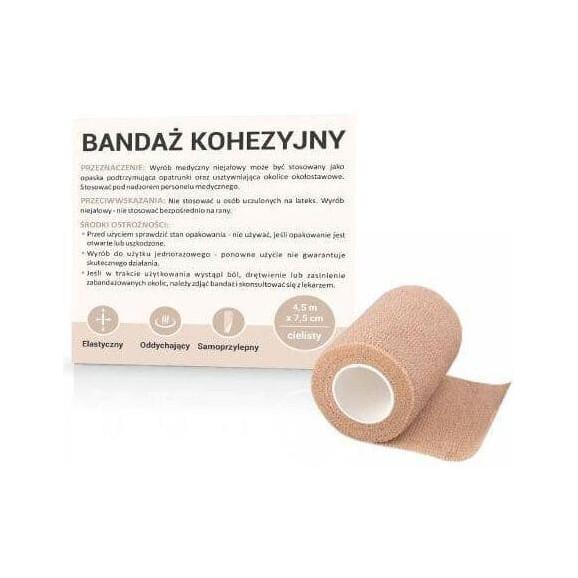 Bandaż kohezyjny, 5 cm x 4,5 m, cielisty, 1szt. Bandaż kohezyjny, 5 cm x 4,5 m, cielisty, 1szt. - zdjęcie produktu