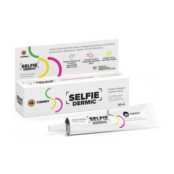 SelfieDermic, kryjąco-matujący krem do twarzy, 02 ciemny, 20 ml SelfieDermic, kryjąco-matujący krem do twarzy, 02 ciemny, 20 ml - zdjęcie produktu
