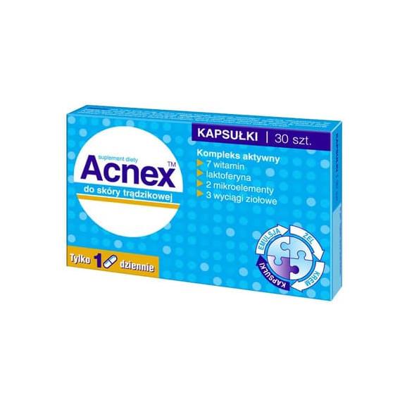 Acnex do skóry trądzikowej, kapsułki, 30 szt. Acnex do skóry trądzikowej, kapsułki, 30 szt. - zdjęcie produktu
