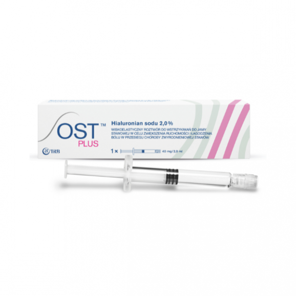 OST PLUS roztwór wiskoelastyczny do iniekcji do przestrzeni stawowej 40mg-2 ml, 1 ampułkostrzykawka OST PLUS roztwór wiskoelastyczny do iniekcji do przestrzeni stawowej 40mg-2 ml, 1 ampułkostrzykawka - zdjęcie produktu
