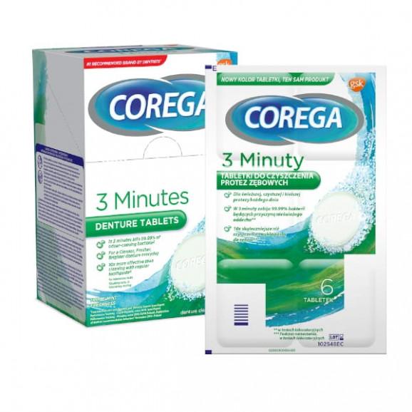 Corega Tabs 3 Minuty – tabletki do czyszczenia protez zębowych i aparatów ortodontycznych (6 szt.) - zdjęcie produktu