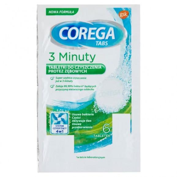 Corega Tabs 3 Minuty – tabletki do czyszczenia protez zębowych i aparatów ortodontycznych (6 szt.) - zdjęcie produktu