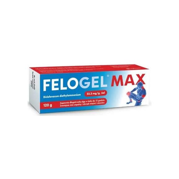 Felogel Max, żel przeciwbólowy z diklofenakiem 23,2 mg/g, 120 g Felogel Max, żel przeciwbólowy z diklofenakiem 23,2 mg/g, 120 g - zdjęcie produktu