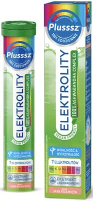 Plusssz Elektrolity 100% Ashwagandha Complex, smak jabłko-mięta, tabletki musujące, 24 szt.