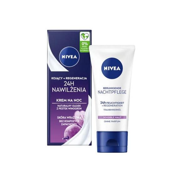 Nivea 24H Nawilżenia, krem kojąco-regenerujący, na noc, 50 ml Nivea 24H Nawilżenia, krem kojąco-regenerujący, na noc, 50 ml - zdjęcie produktu