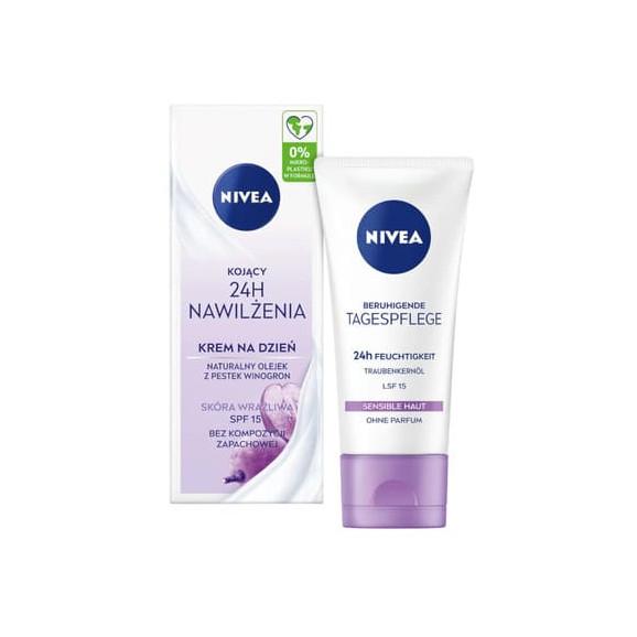 Nivea 24H Nawilżenia, kojący krem na dzień, SPF 15, 50 ml Nivea 24H Nawilżenia, kojący krem na dzień, SPF 15, 50 ml - zdjęcie produktu