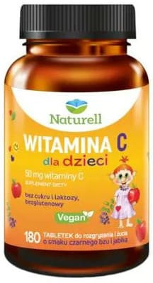 Naturell Witamina C dla dzieci, tabletki do rozgryzania i żucia, 180 szt.