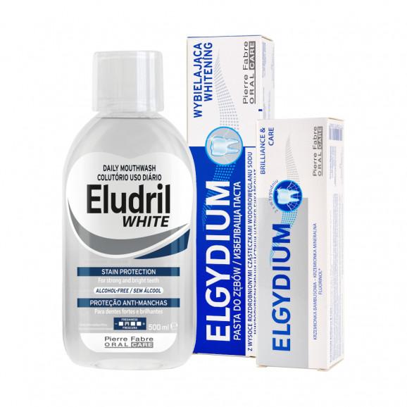 Zestaw Elgydium Wybielająca, 75 ml + Brilliance&Care, 30 ml + Eludril White, 500 ml Zestaw Elgydium Wybielająca, 75 ml + Brilliance&Care, 30 ml + Eludril White, 500 ml - zdjęcie produktu